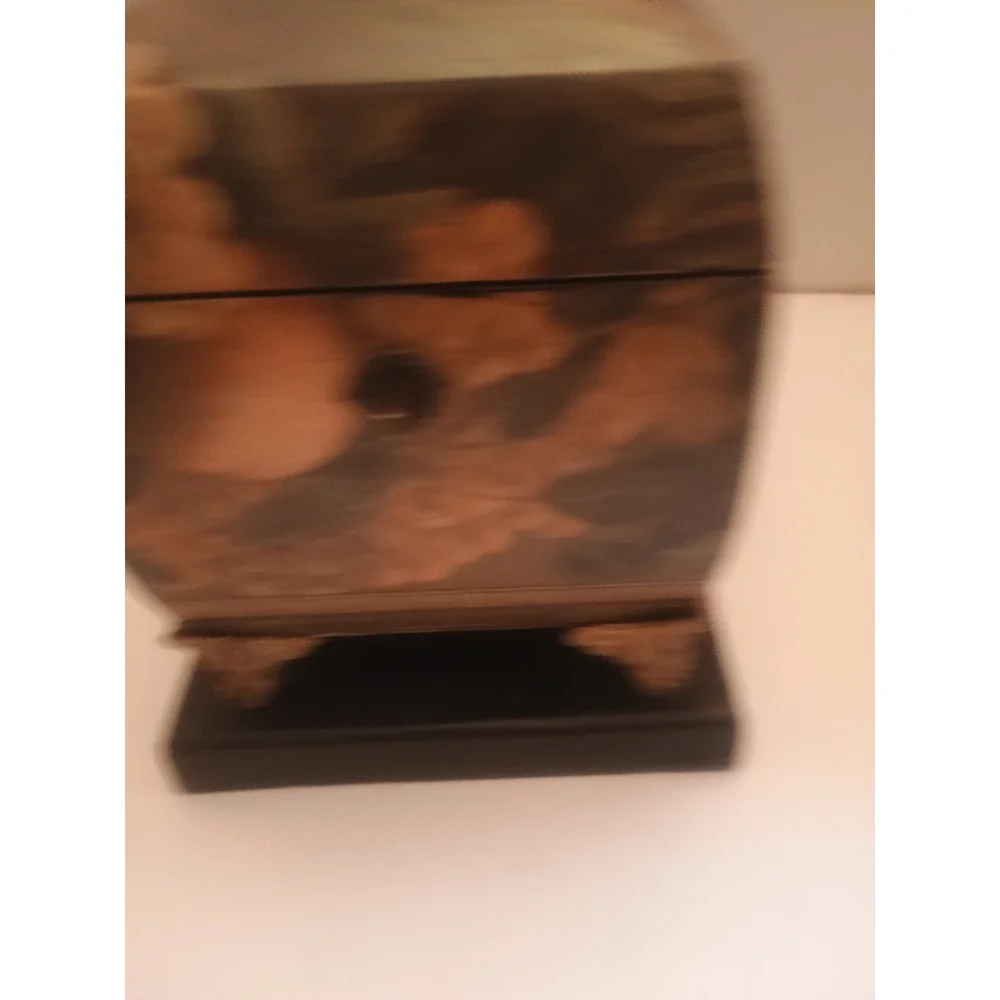 Vintage Floral Pattern Keepsake Trinket Box Hinged Lid & Handle On Black Stand